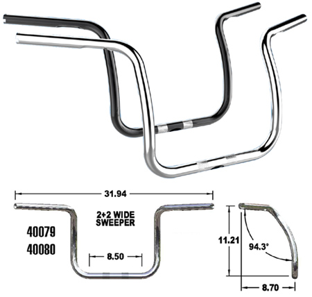 SWEEPEER APE HANGERS FOR 2008/LATER BIG TWIN Part #: 40080 BLACK